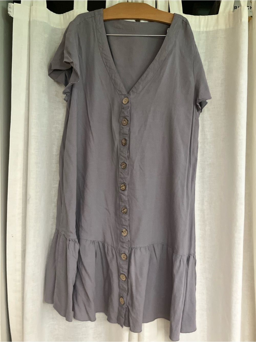 Women's Button-Front V-Neck Dress in Gray